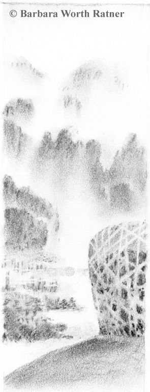 Charcoal, used foran event invitation  (Beijing "birds nest")